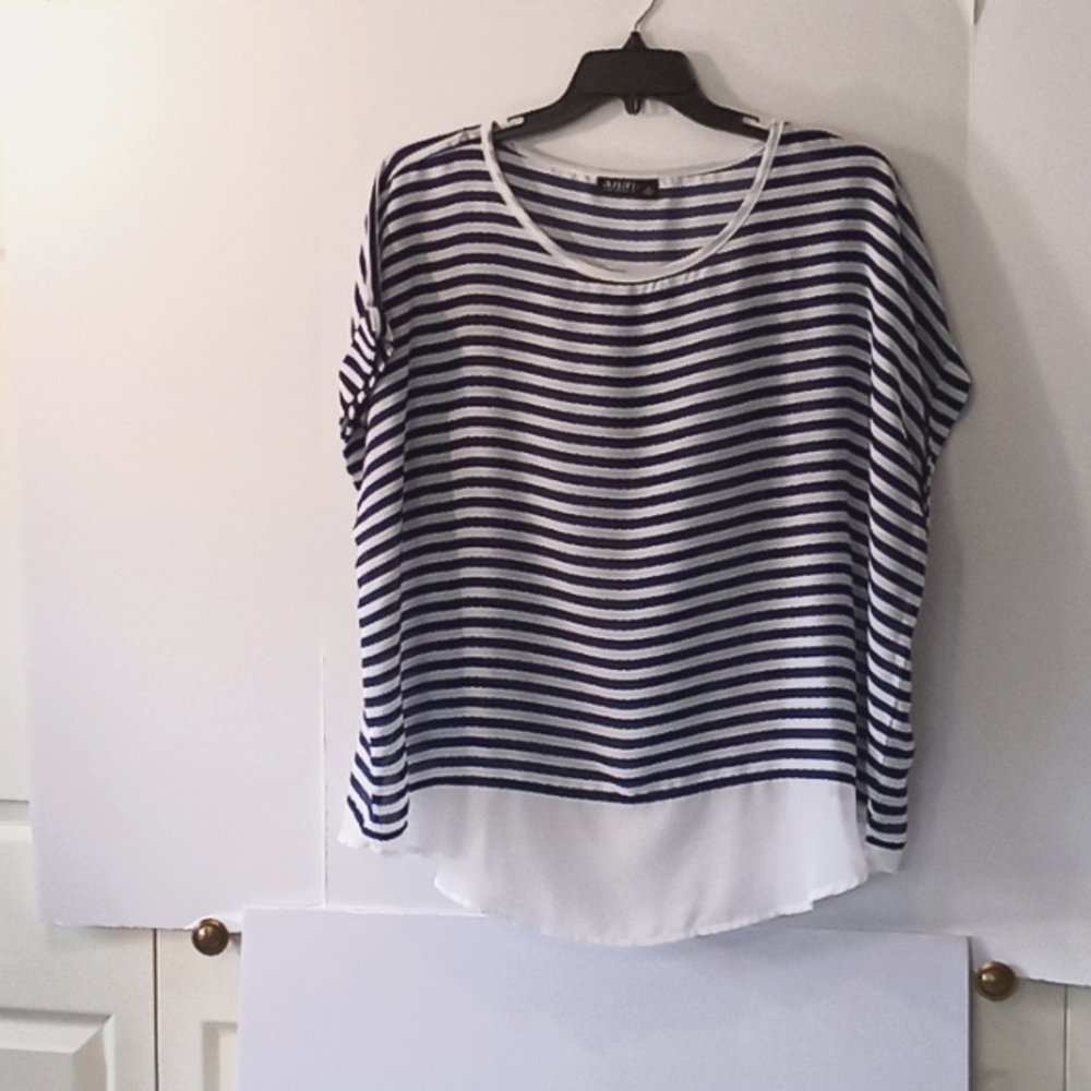 A.N.A. Women's Sheer Stripe Blouse - 2x - Blue/White